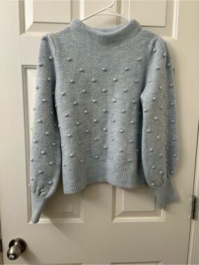 Cupcake Clothing Pale Blue Pom-Pom Crew Sweater